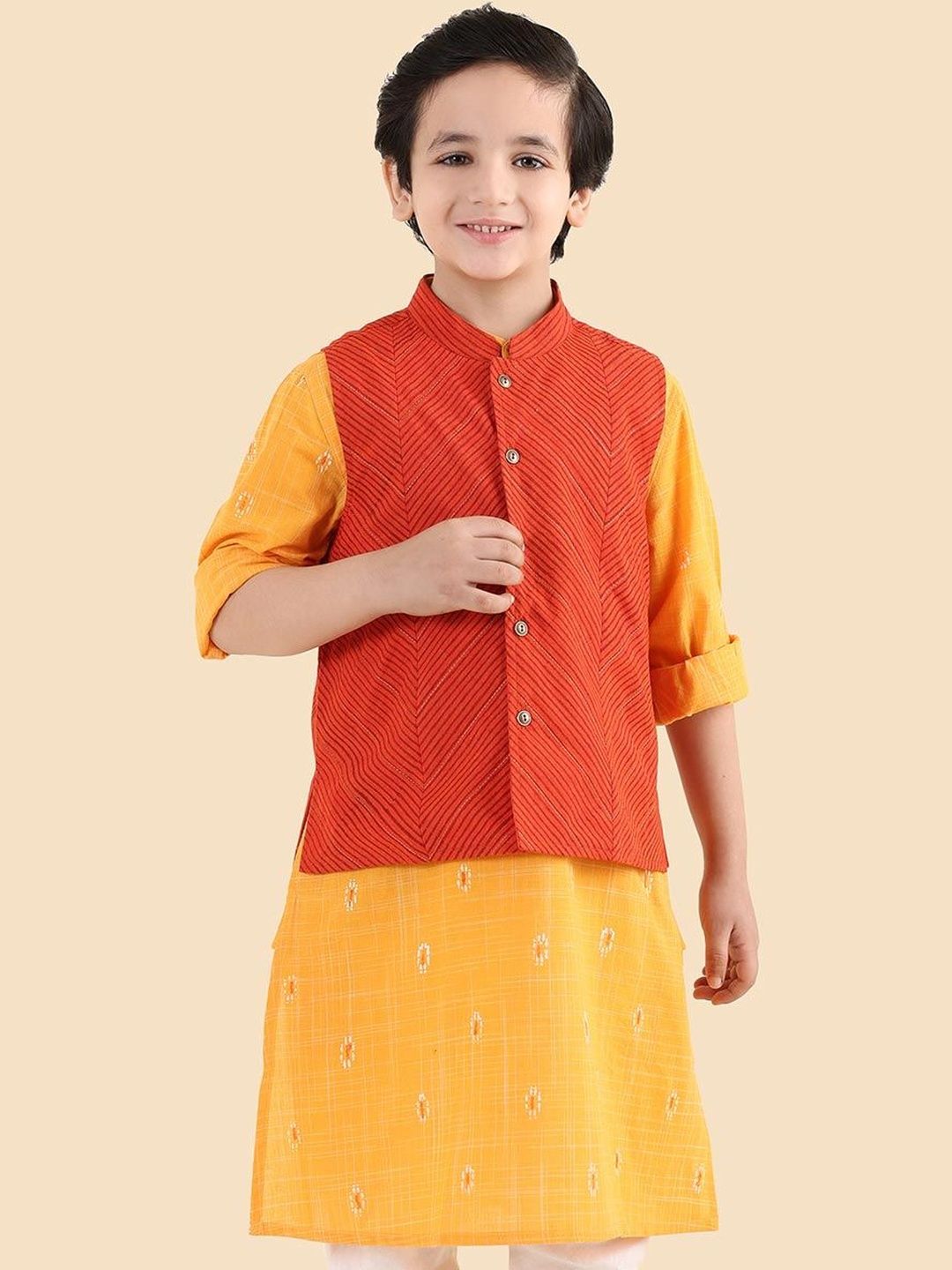 Fabindia Boys Striped Mandarian Collar Neck Woven Nehru Jacket-picture-31