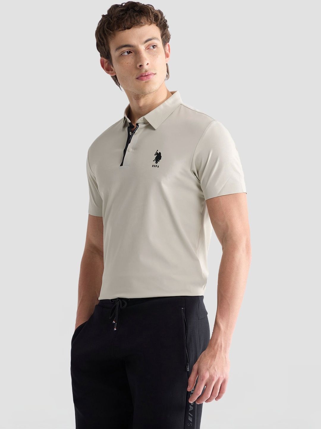uspa sport USPA SportSolid Pique Slim Fit Polo Collar T-shirt-picture-41