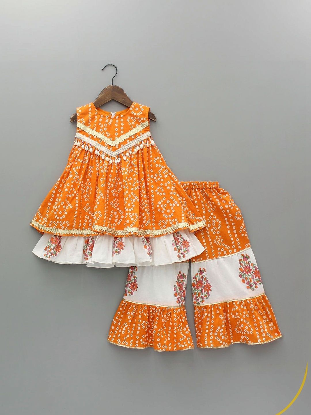 Bolly Lounge Girls Ethnic Motifs Printed Tiered Gotta Patti Kurti with Sharara-picture-46