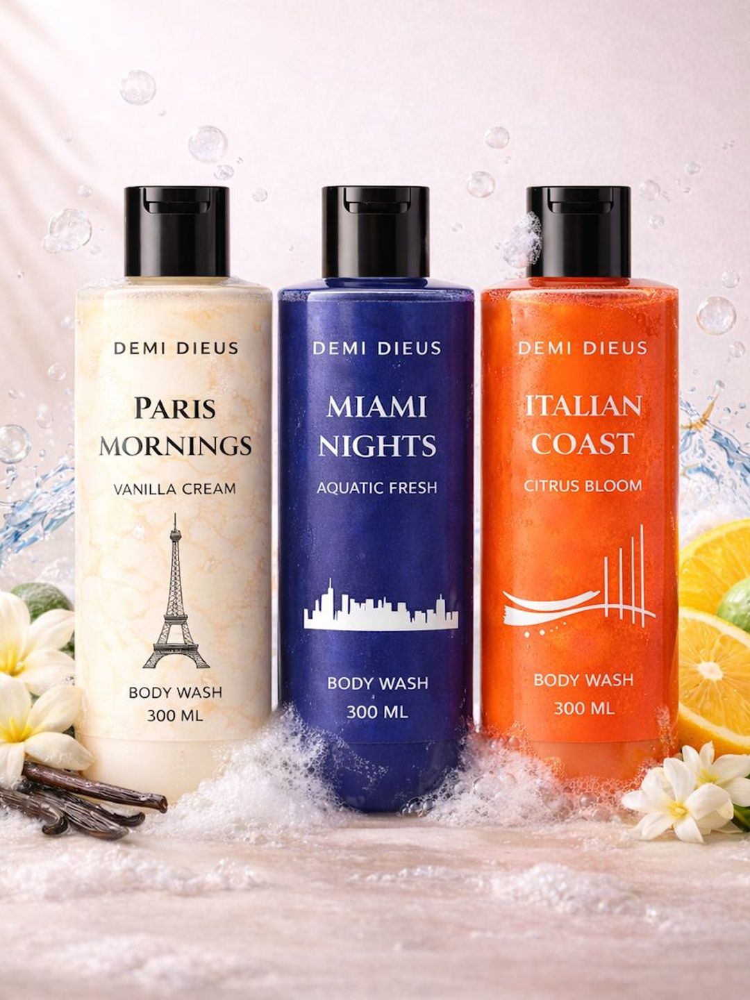DEMI DIEUS Set Of 3 Italian Coast, Miami Nights & Paris Mornings Shower Gel - 300 ml Each-picture-32