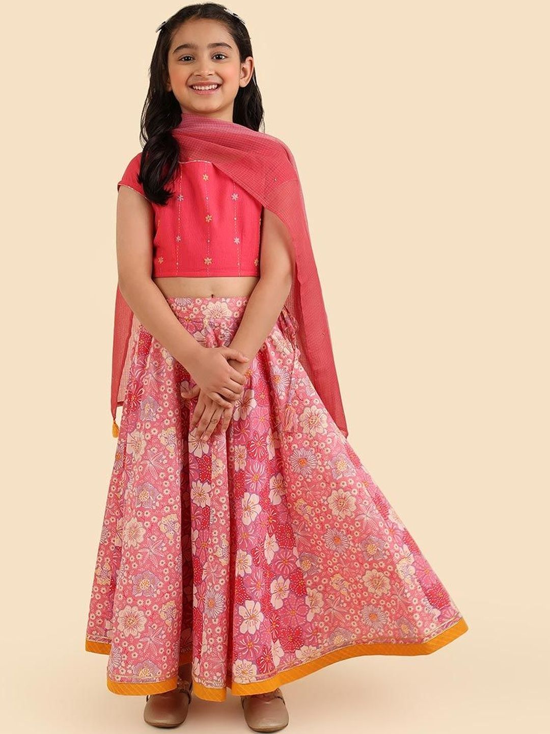 Fabindia Girls Embroidered Thread Work Ready to Wear Lehenga & Blouse With Dupatta-picture-11