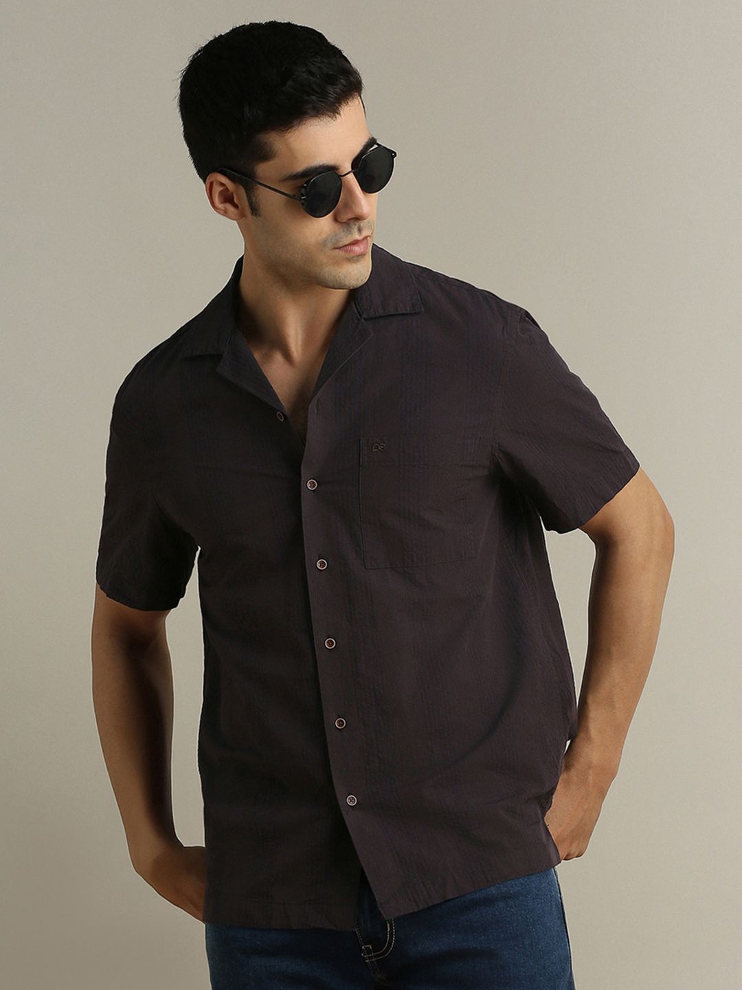Peter England Casuals Striped Spread Collar Short Sleeves Pure Cotton Shirt