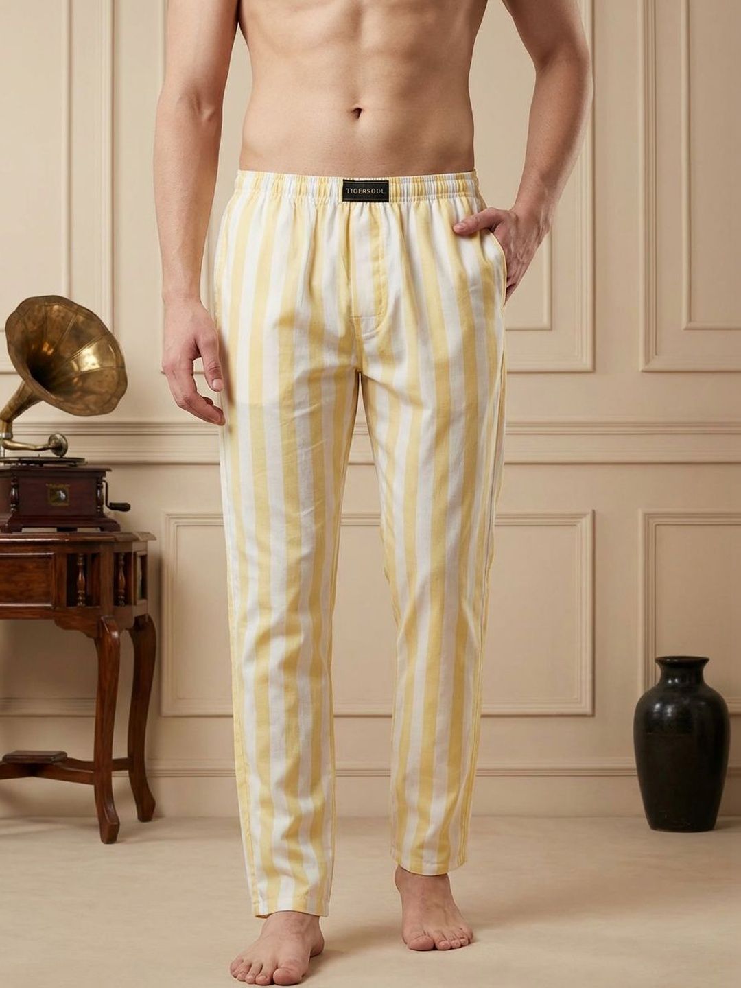 TIGER SNAKE Striped Cotton Mid-Rise Straight-Leg Lounge Pant-picture-27
