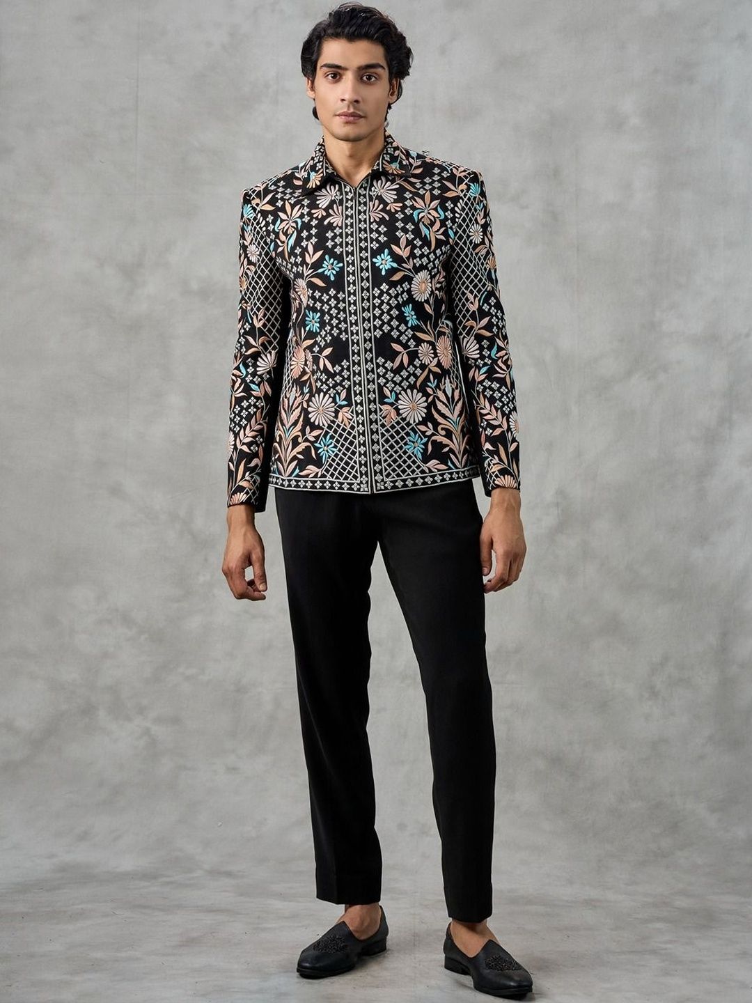 Twamev Mandarin Collared Tailored-Fit Two-Piece Suit-picture-38