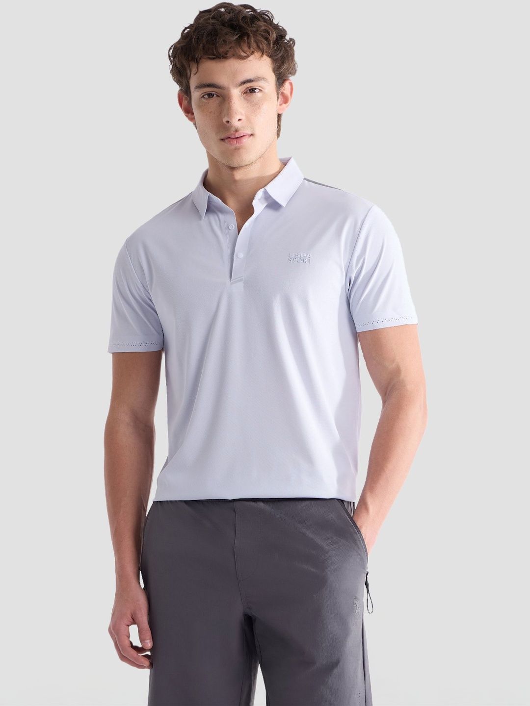 USPA Sport Men Brand Logo Polo Collar Pockets Slim Fit T-shirt-image-39