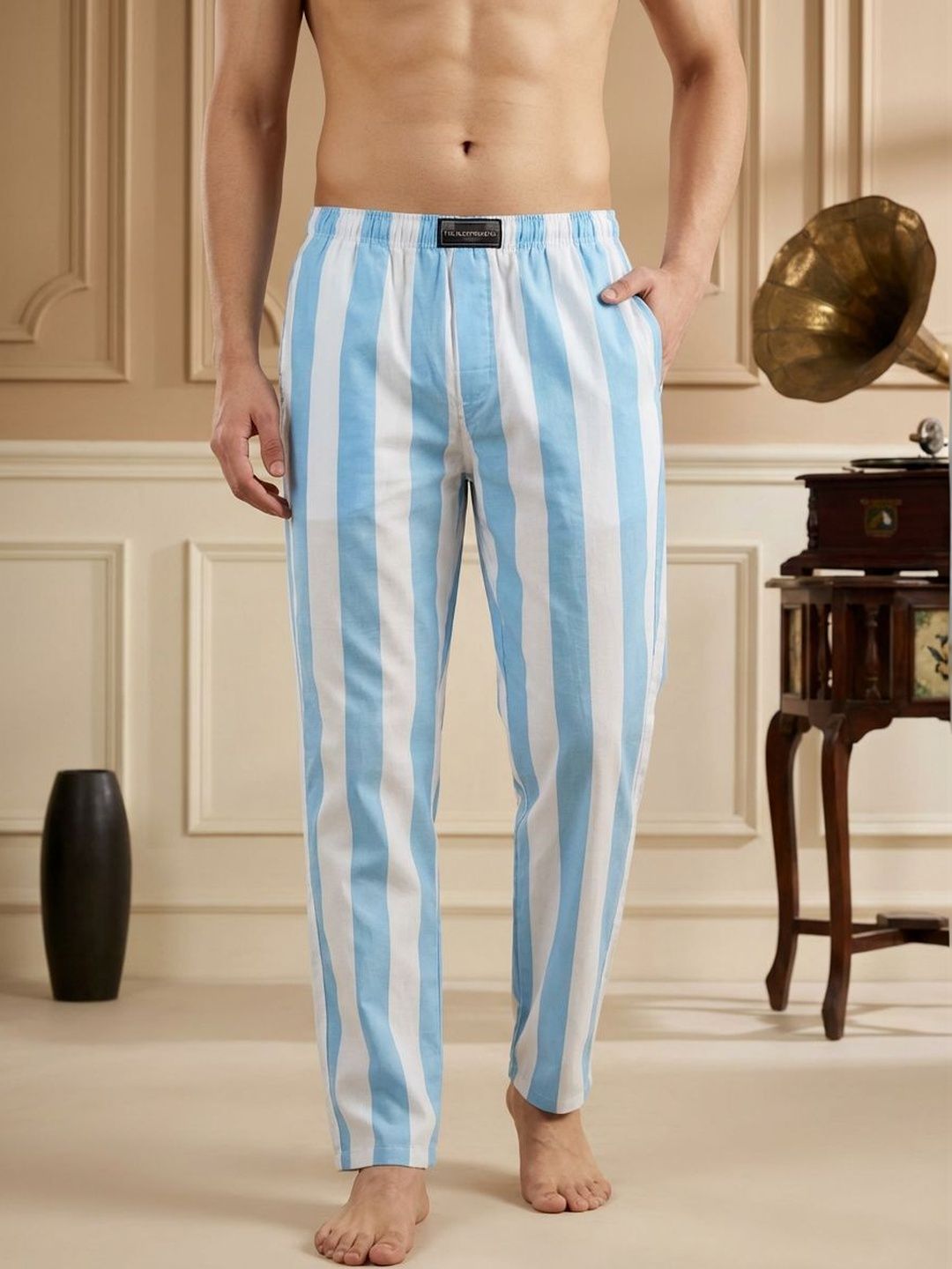 TIGER SNAKE Striped Cotton Mid-Rise Straight-Leg Lounge Pant-picture-22