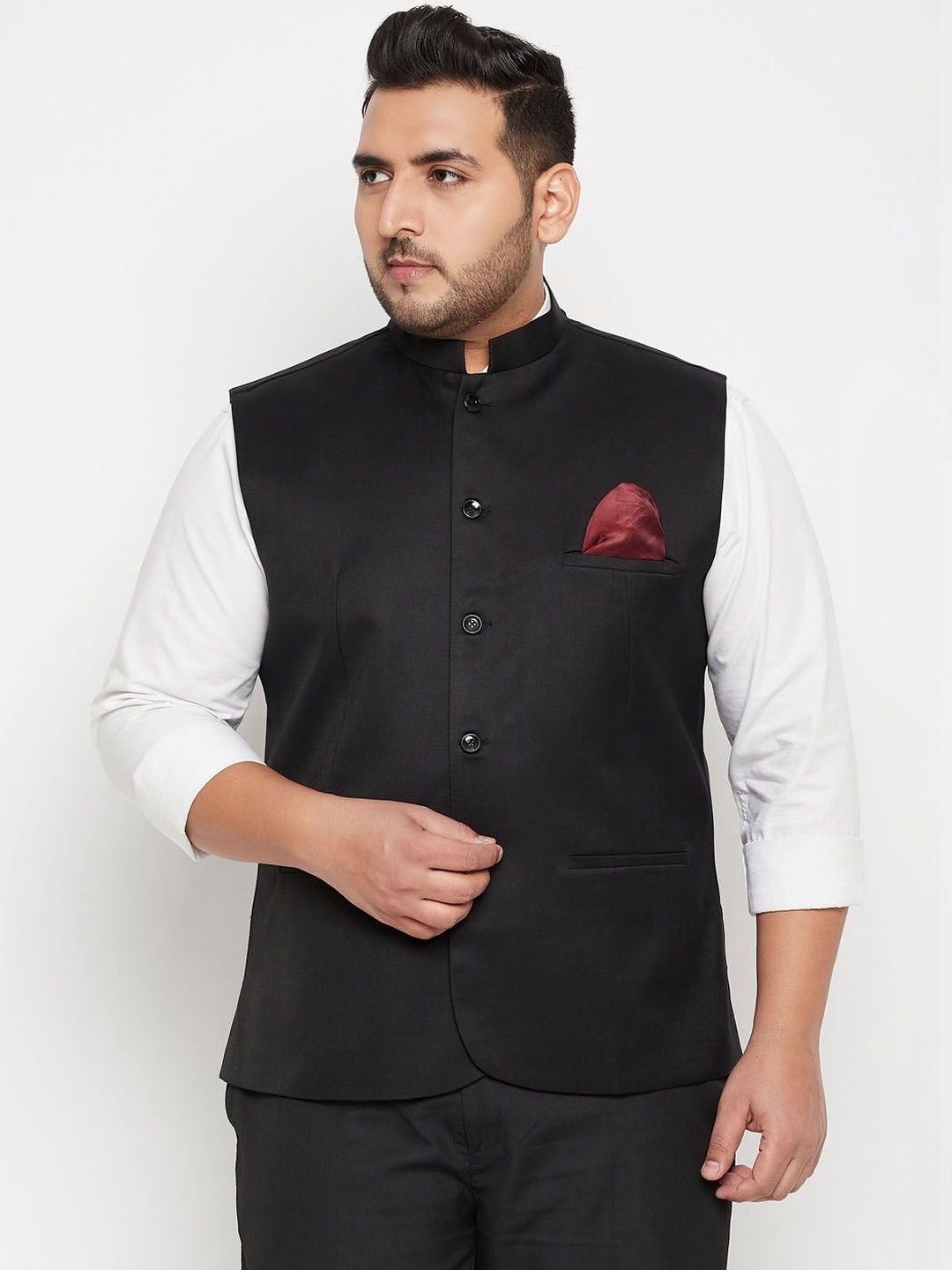 VASTRAMAY Mandarian Collar Neck Woven Nehru Jackets-picture-15