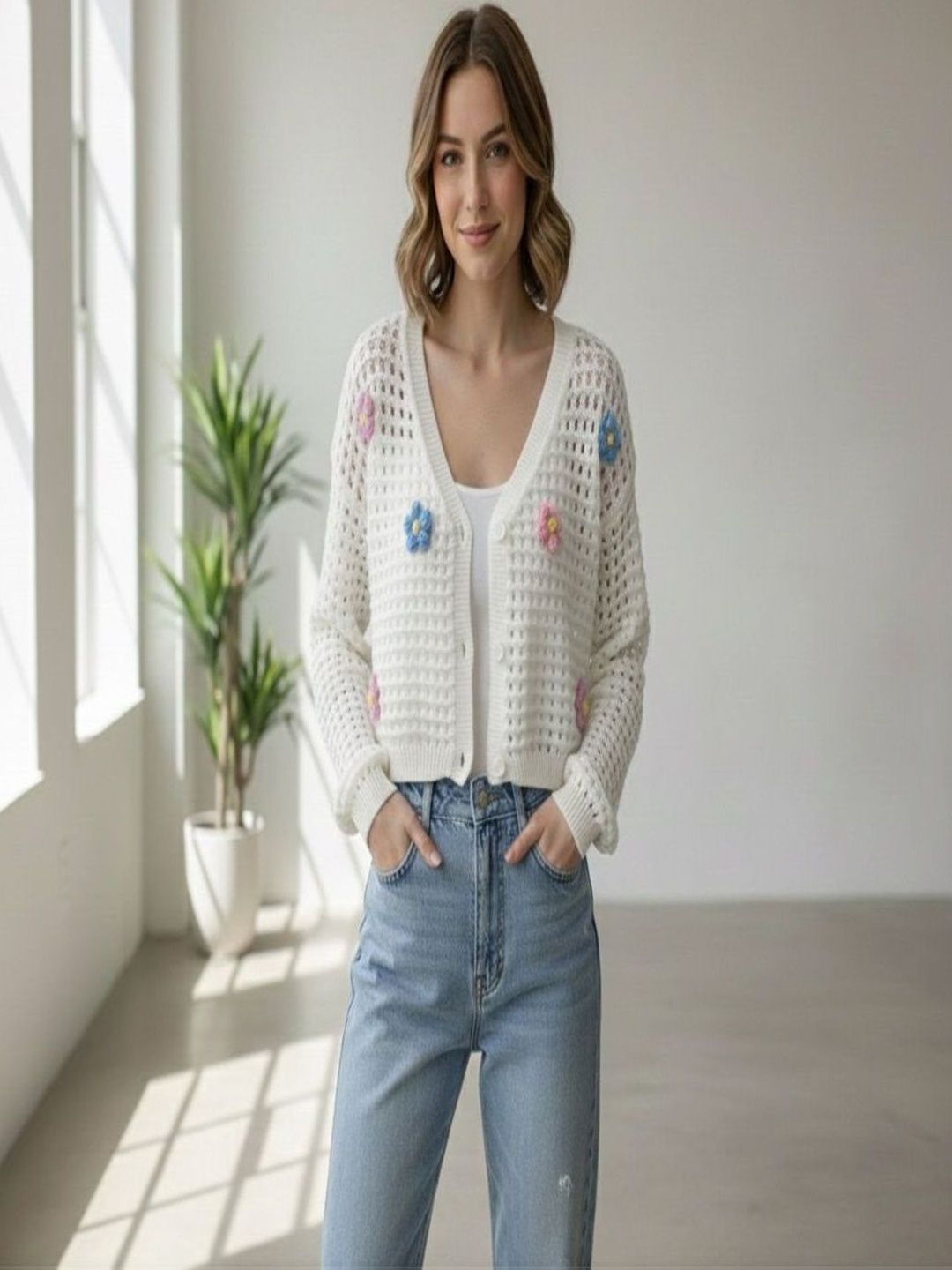 11 11 Label Women Embroidered Crop Cardigan with Embroidered Detail-picture-20