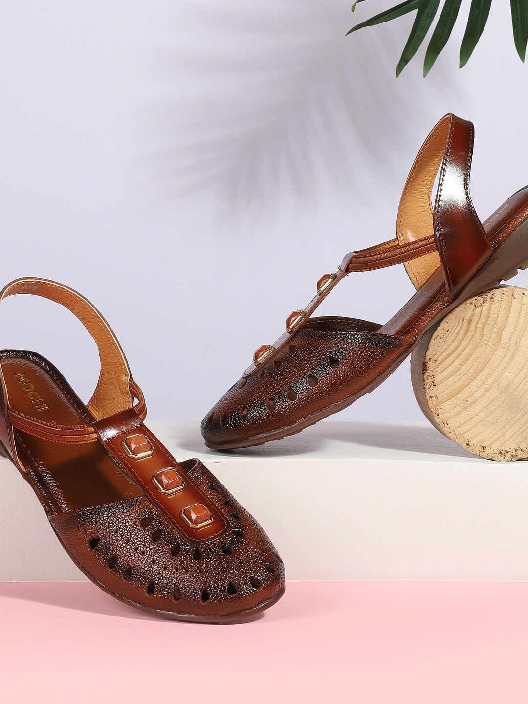 Mochi Textured Leather Wedge Sandals-image-45