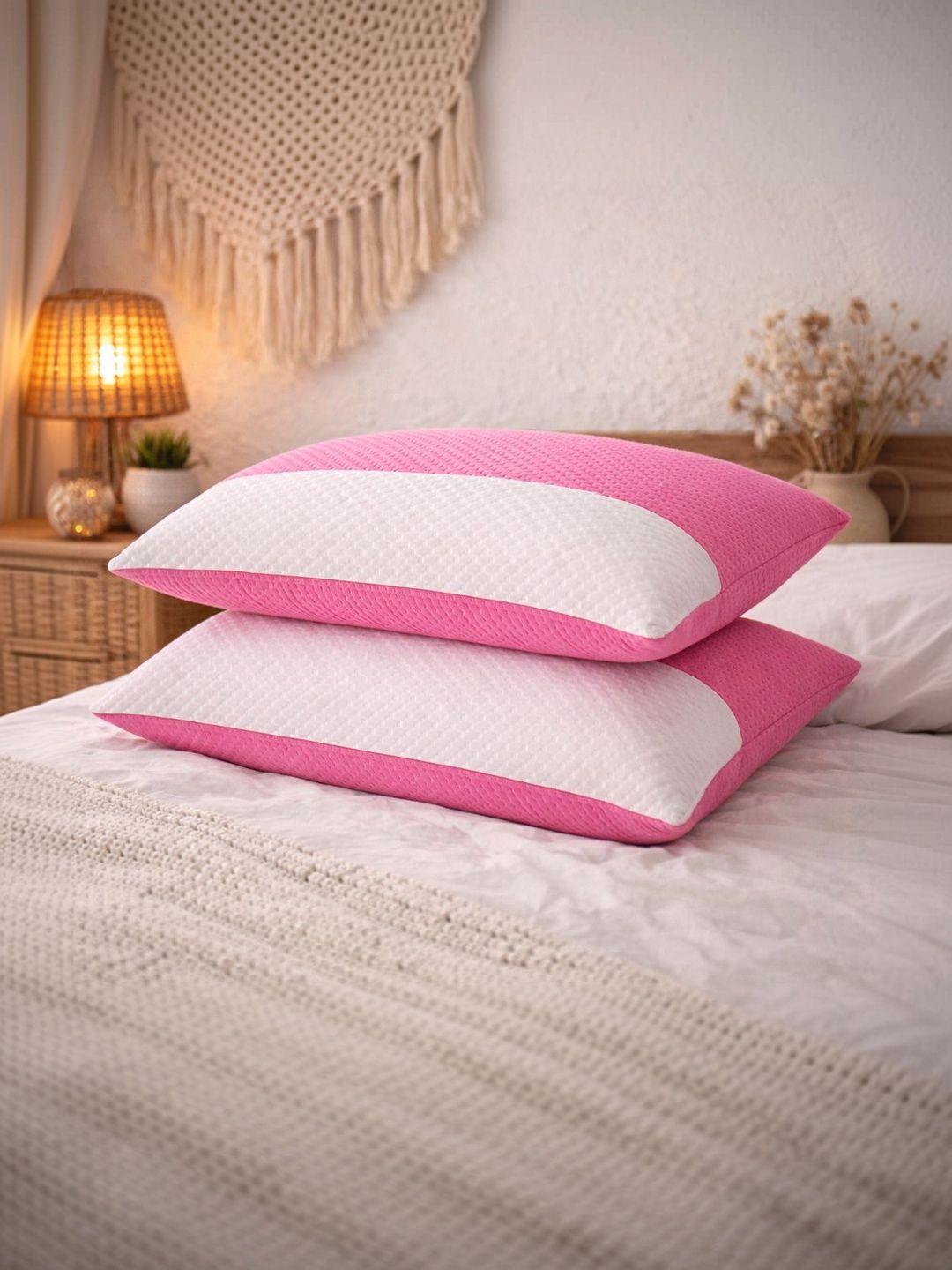 LA VERNE Pink Set of 2 Fibre Filled Polyester Ultra Soft Sleep Pillow-image-22