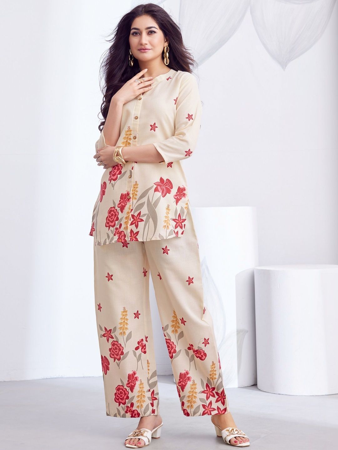 Sangria Floral Printed Tunic with Palazzos