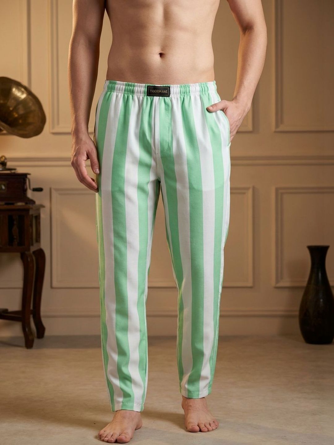 TIGER SNAKE Striped Cotton Mid-Rise Straight-Leg Lounge Pant-picture-24