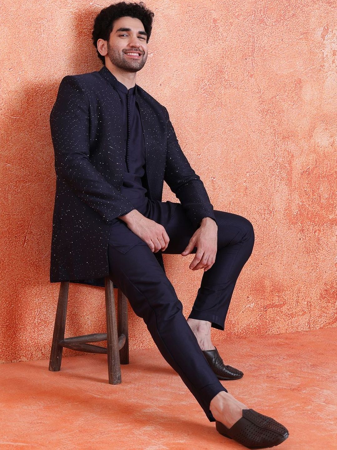KISAH Embellished Mandarin Collar Sherwani-picture-50