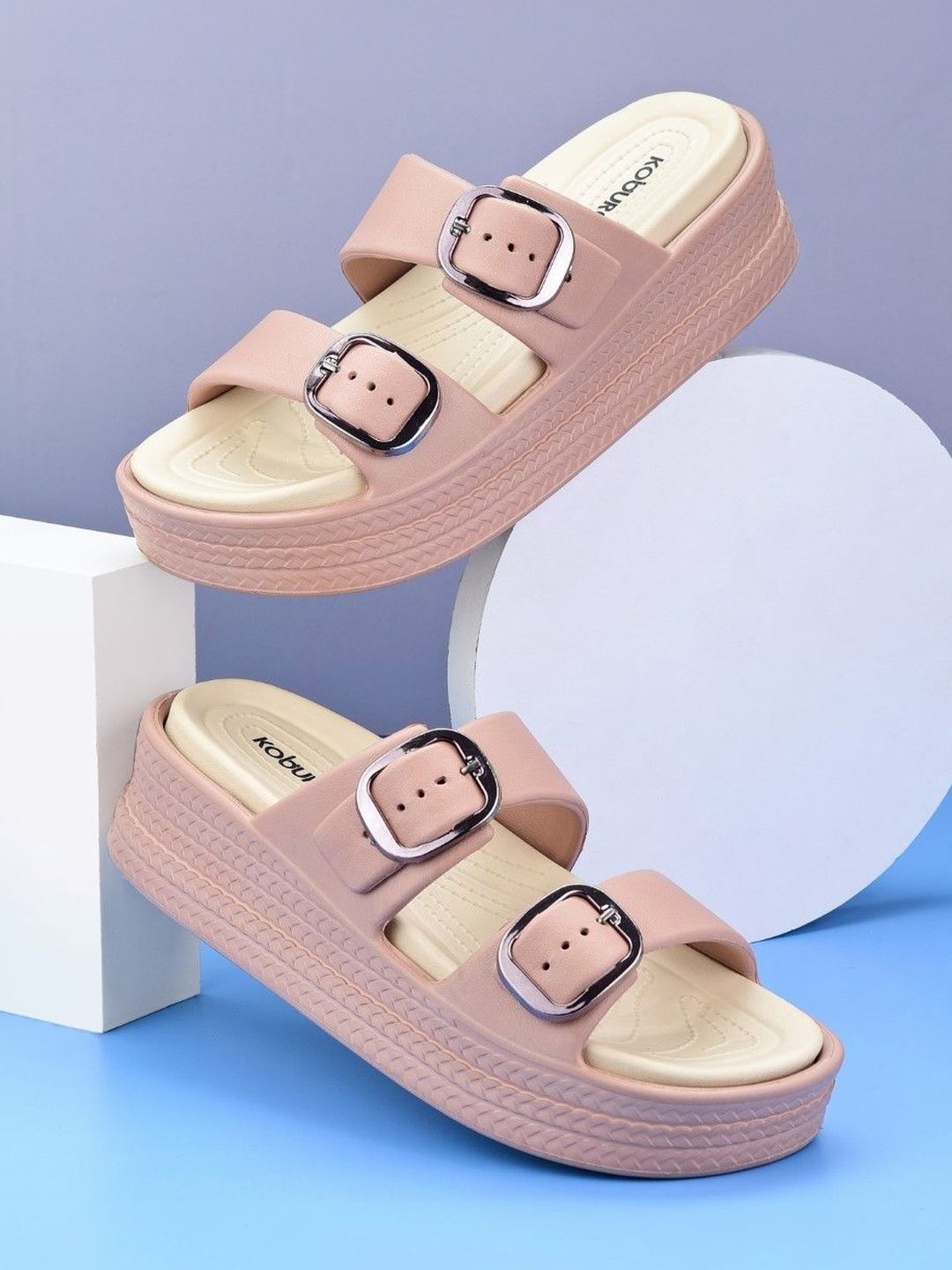 Koburg Textured Flatform Sandals with Buckles-picture-54