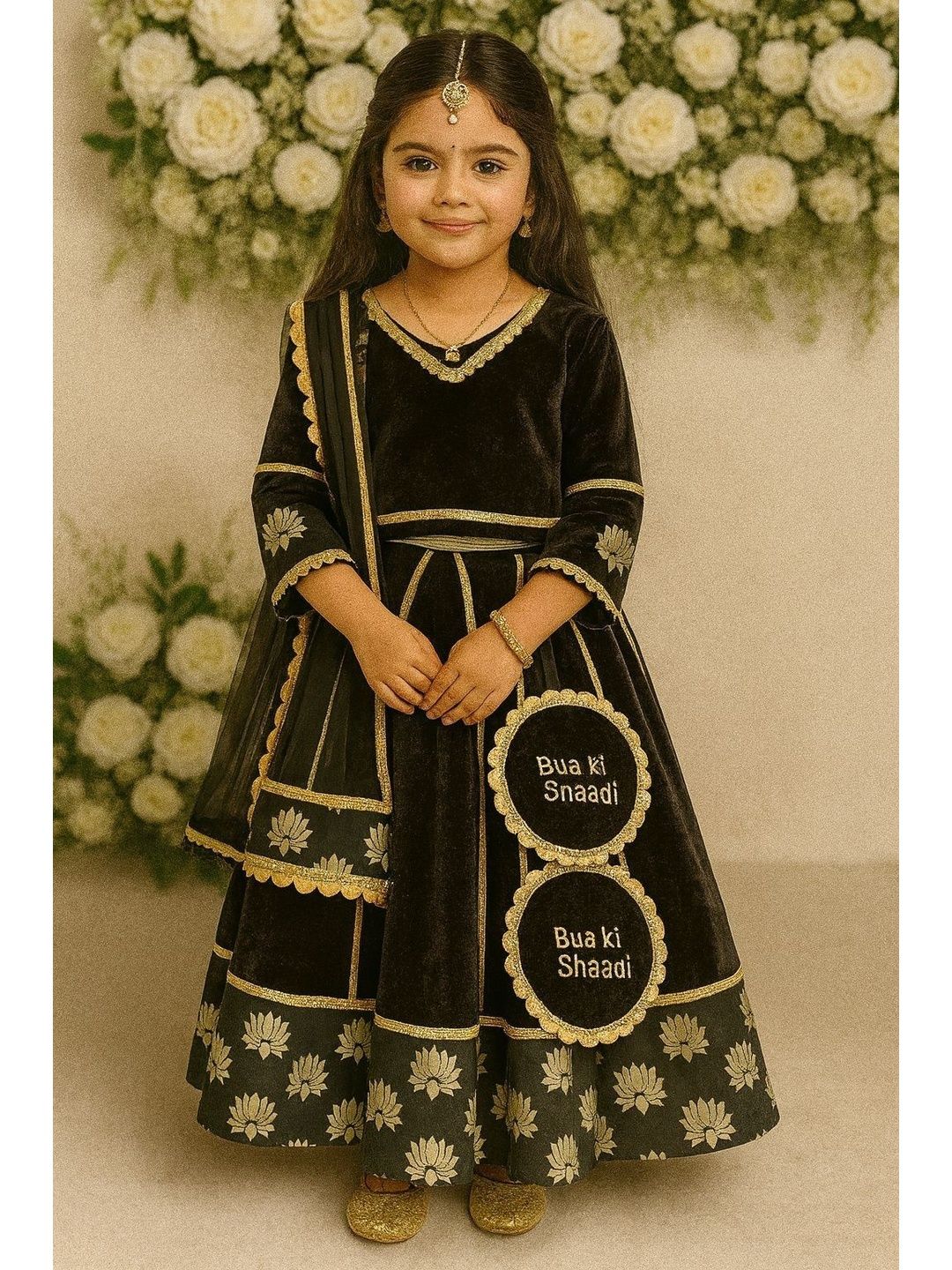 The Little Tales Girls Embroidered Sequinned Block Print Semi-Stitched Lehenga & Blouse With Dupatta-image-27