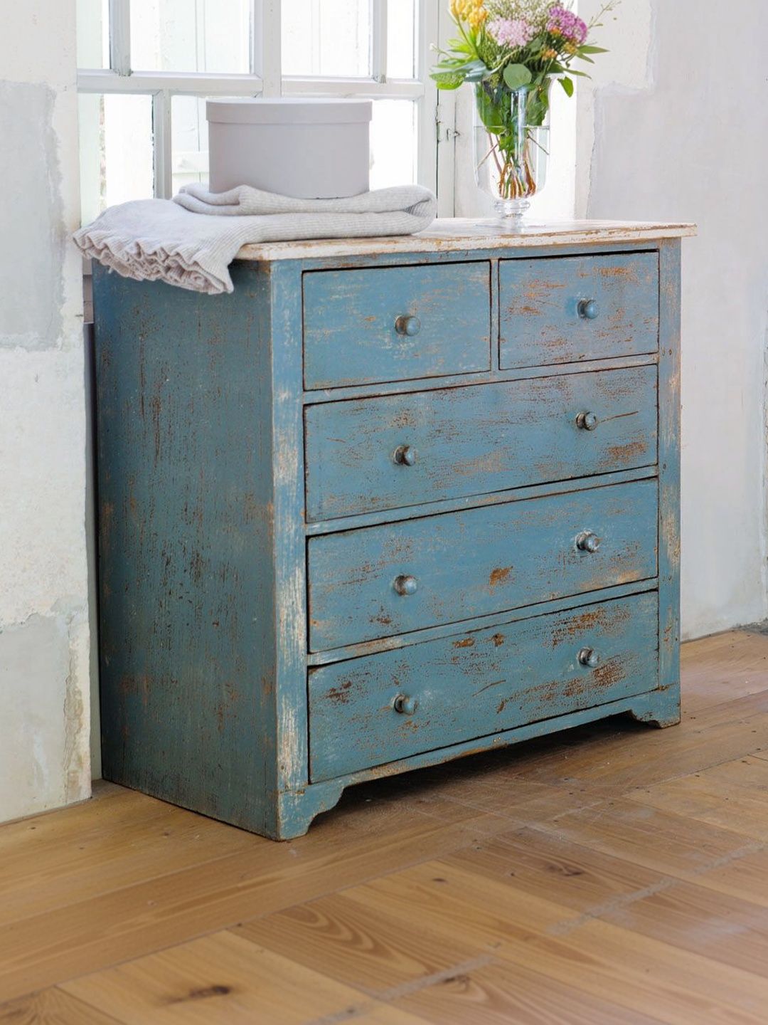 THE ATTIC Blue Wood Free Standing 3 Drawers