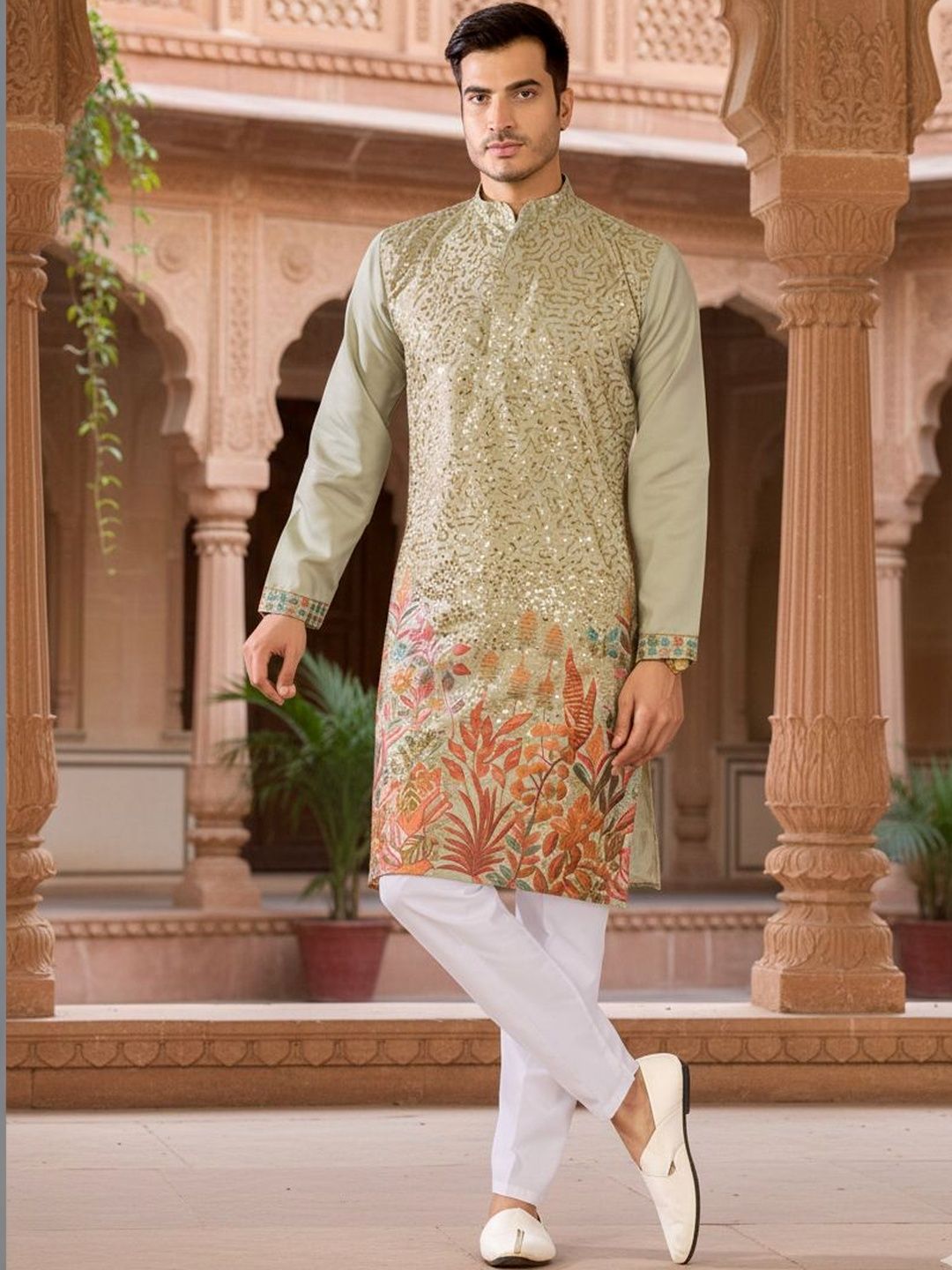 INDIROOP Men Ethnic Motifs Embroidered Kurta-image-15