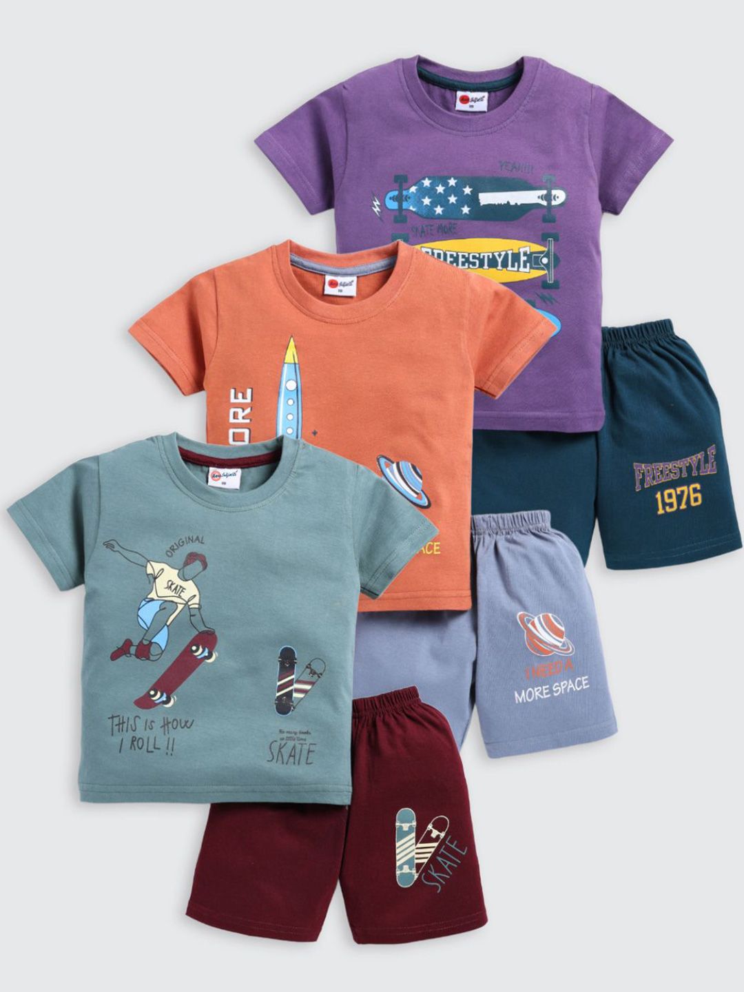 Mars Infiniti Boys Pack Of 3 Printed Pure Cotton T-Shirts With Shorts-picture-45