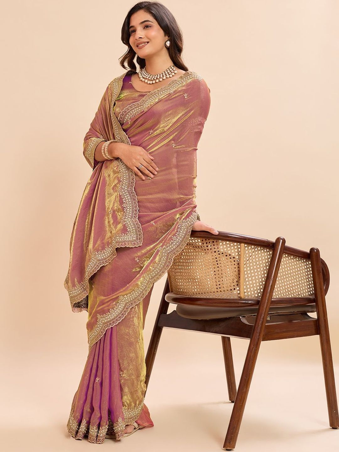 Kandora Embellished Embroidered Pure Chiffon Heavy Work Saree