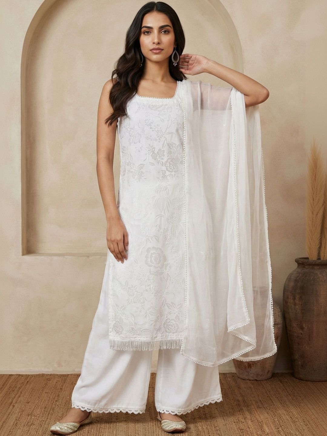 W Printed Dupatta with Thread Work-picture-51