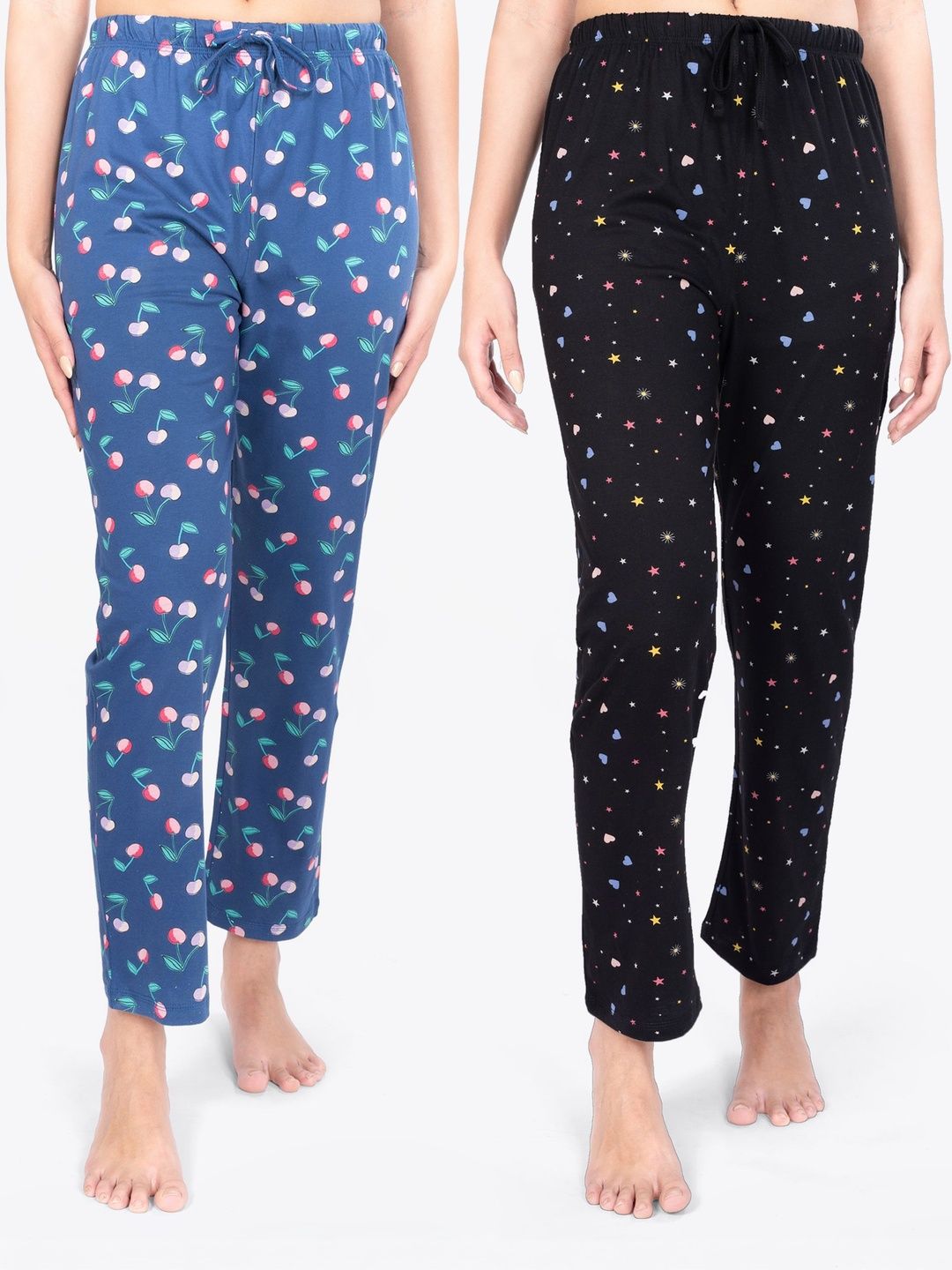 ariel Pack Of 2 Printed Cotton Mid-Rise Straight Lounge Pants-image-33