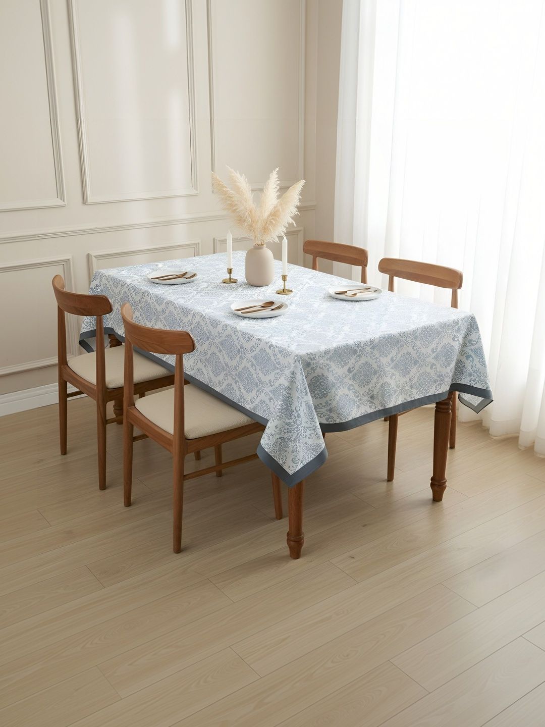 INDHOME LIFE Grey Ethnic Motifs Cotton 4-Seater Table Cover-picture-35