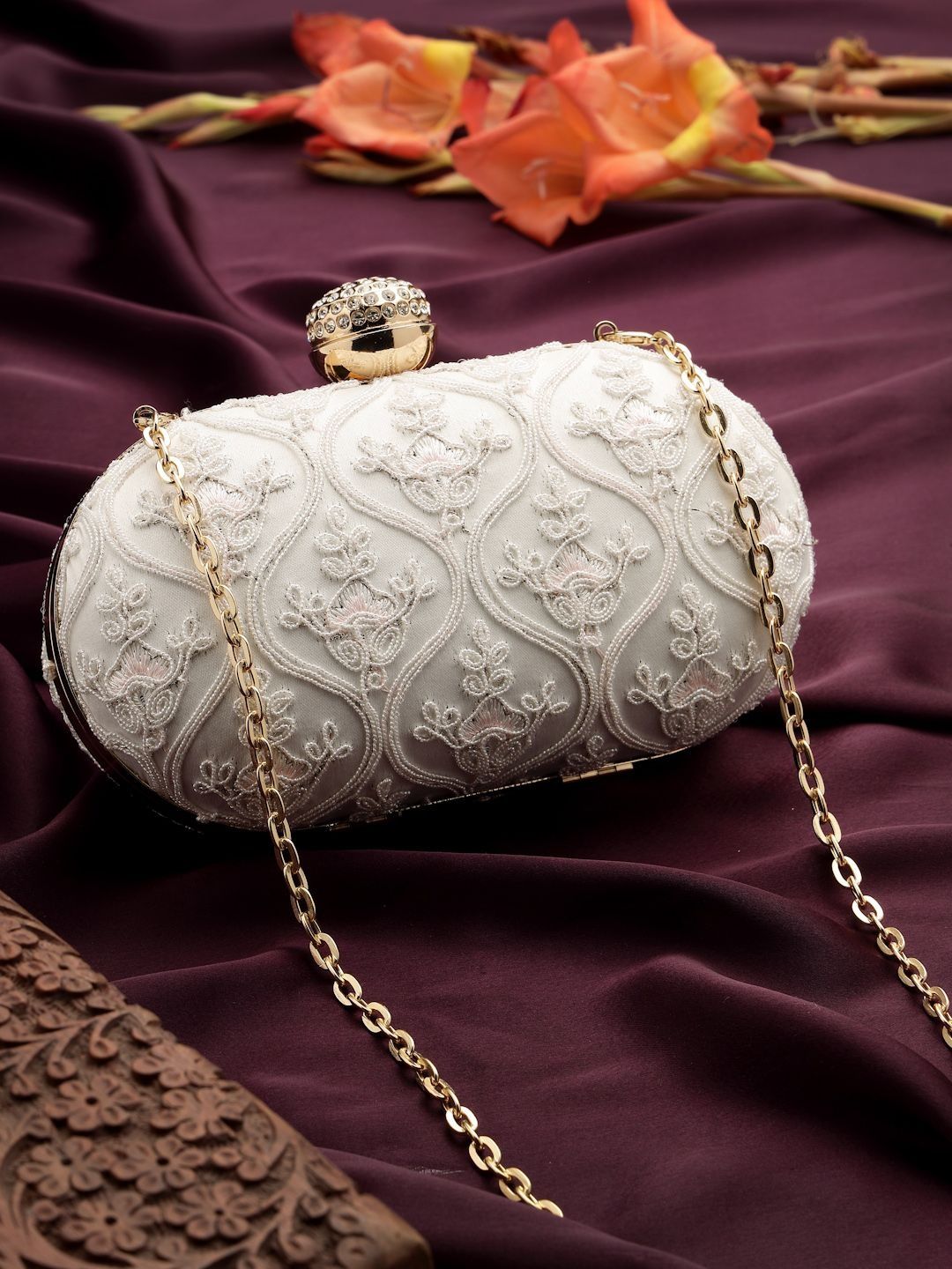 Anekaant Woven Reverie White Floral Vine Embroidered Clutch-picture-55