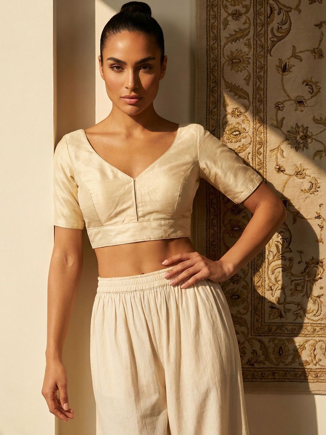 Aanyor Silk Blend Solid Saree Blouse-image-41