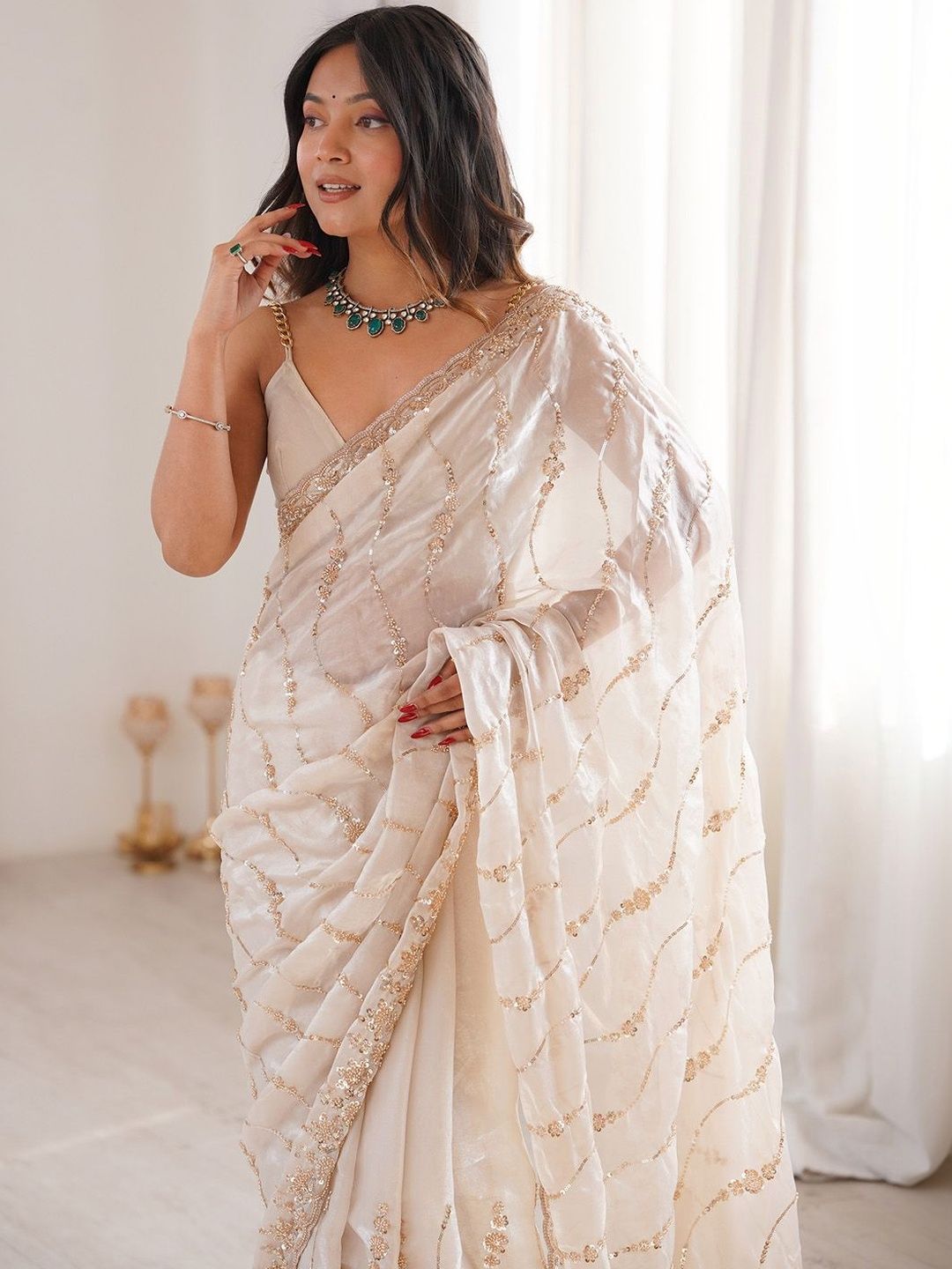 Saree mall Embellished Sequinned Satin Heavy Work Sarees-image-24