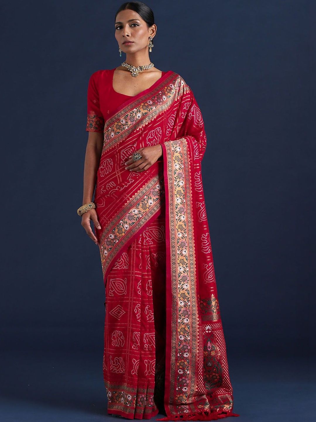 Saree mall Bandhani Zari Silk Blend Heavy Work Sarees-picture-11