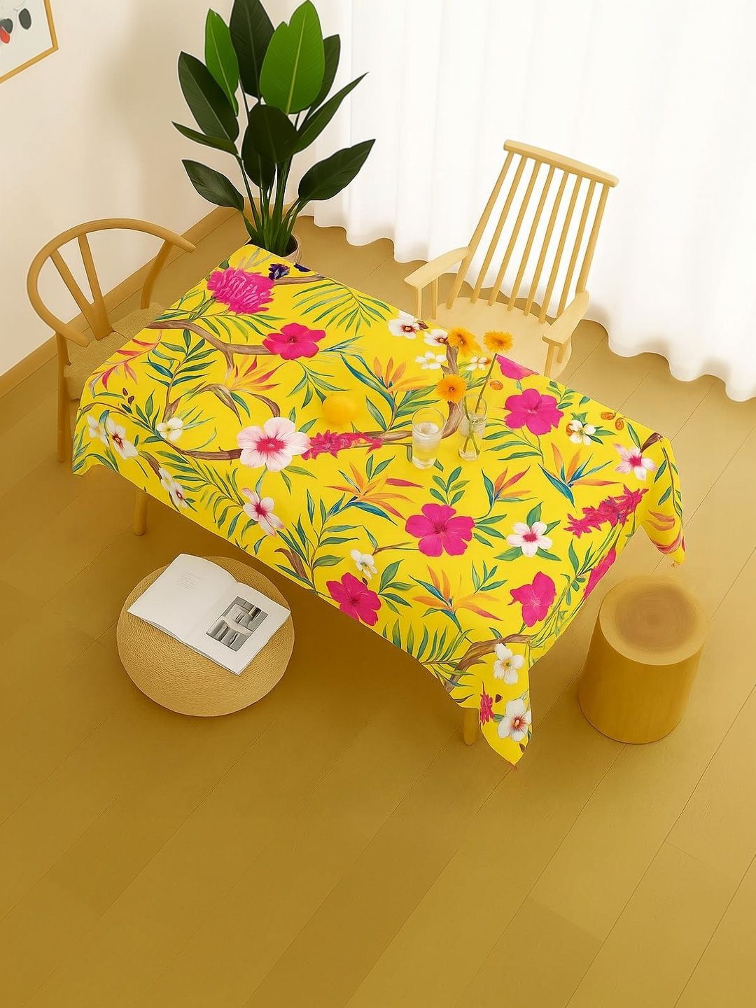 THROWPILLOW Yellow Floral Anti-Slip 8-Seater Table Cover with Embellished details-picture-23