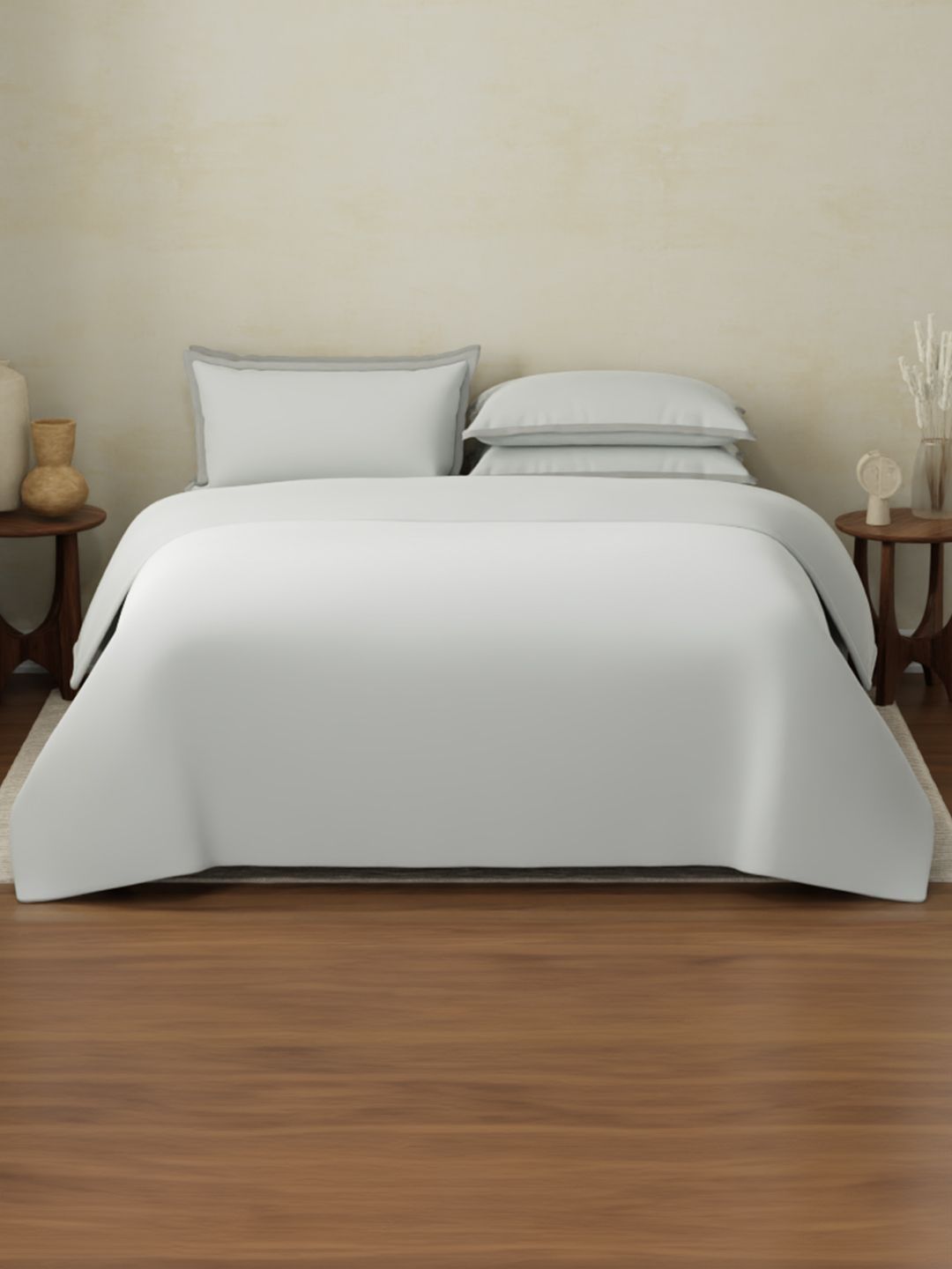 Boutique Living India Blue Solid Cotton 6 Piece Double King Fine Bedding Set-image-42