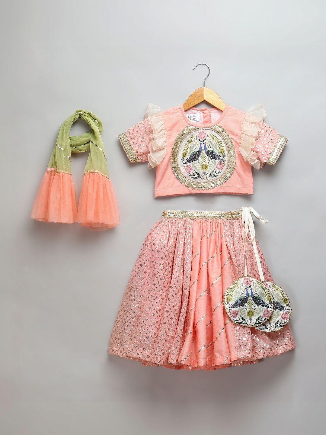 The Little Tales Girls Embellished Sequinned Foil Print Ready to Wear Lehenga & Blouse With Dupatta-picture-21