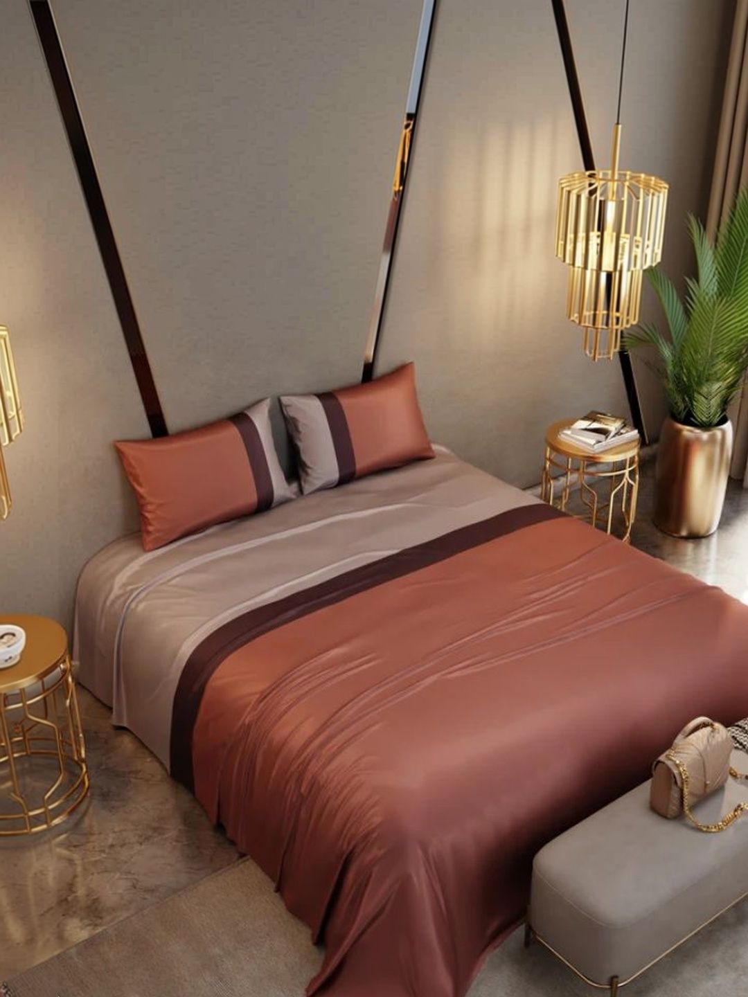 DREAM LIVING Brown 300 TC King Bedsheet with 2 Pillow Covers-picture-25