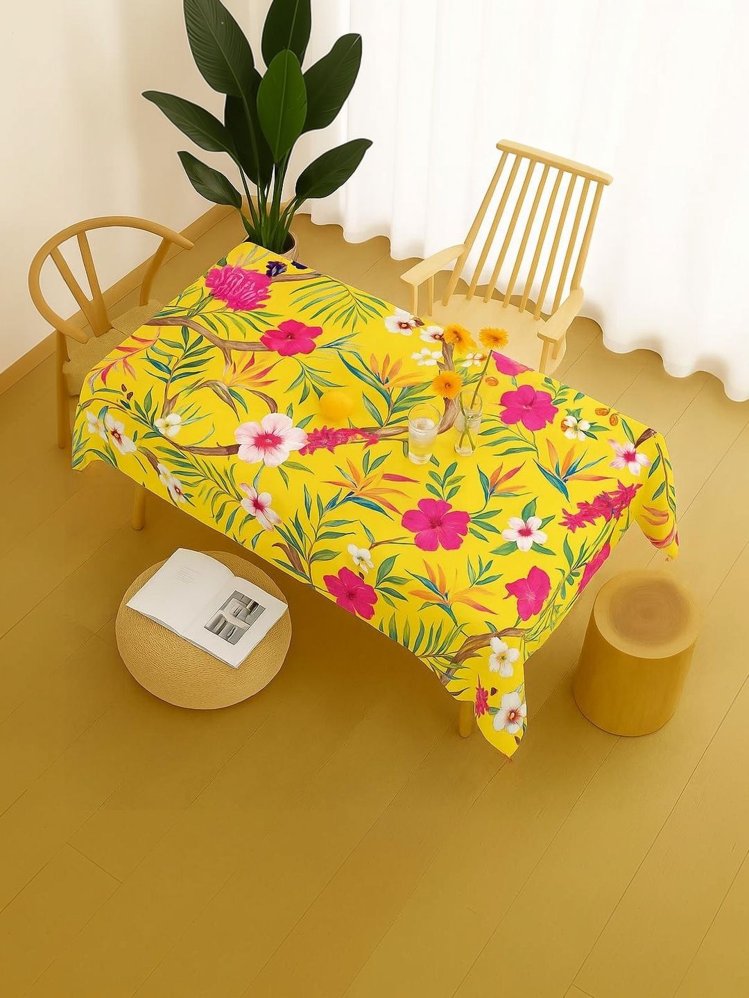 THROWPILLOW Yellow Floral Anti-Slip 8-Seater Table Cover with Embellished details-picture-15