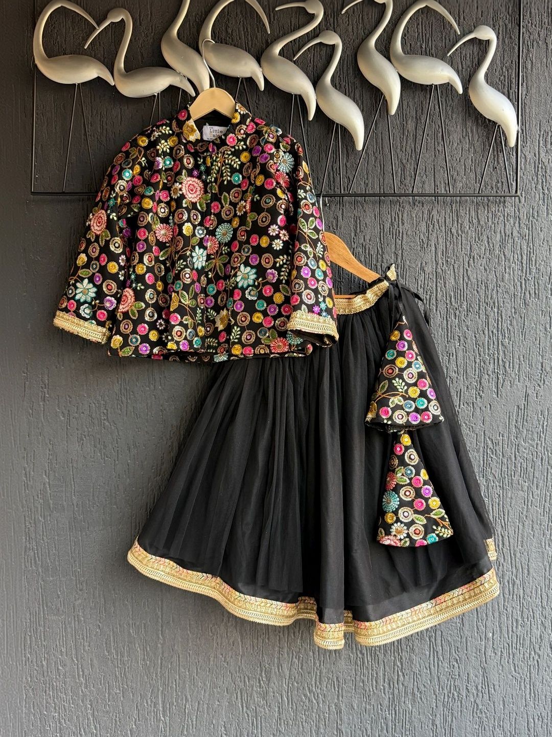 The Little Tales Girls Embroidered Sequinned Ready to Wear Lehenga &-picture-31