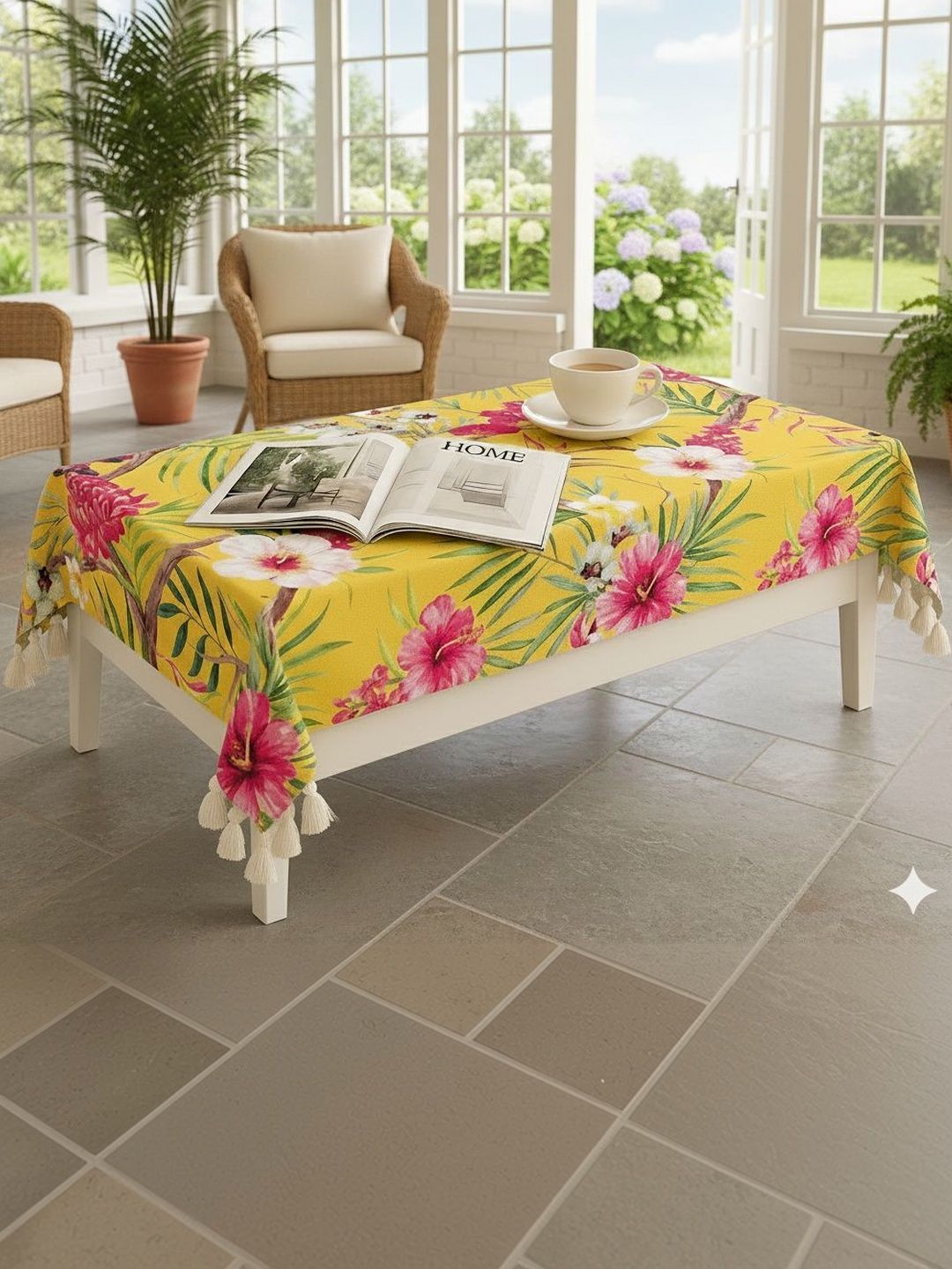 THROWPILLOW Yellow Floral Anti-Slip 8-Seater Table Cover with Embellished details-picture-25