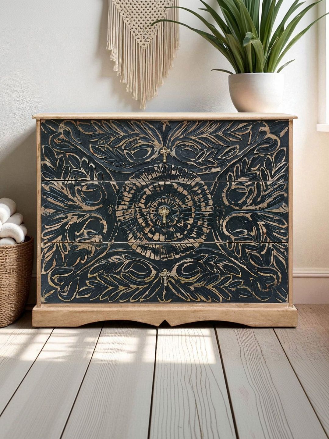 THE ATTIC Black Wood Free Standing Drawers