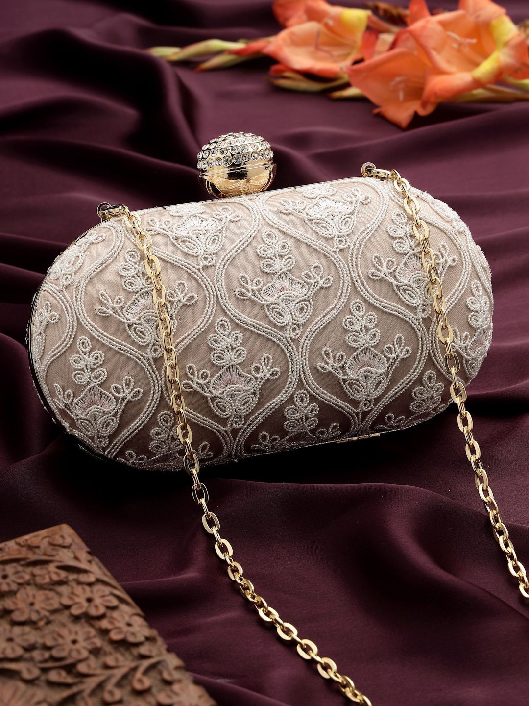 Anekaant Woven Reverie Lilac Floral Vine Embroidered Clutch-picture-55
