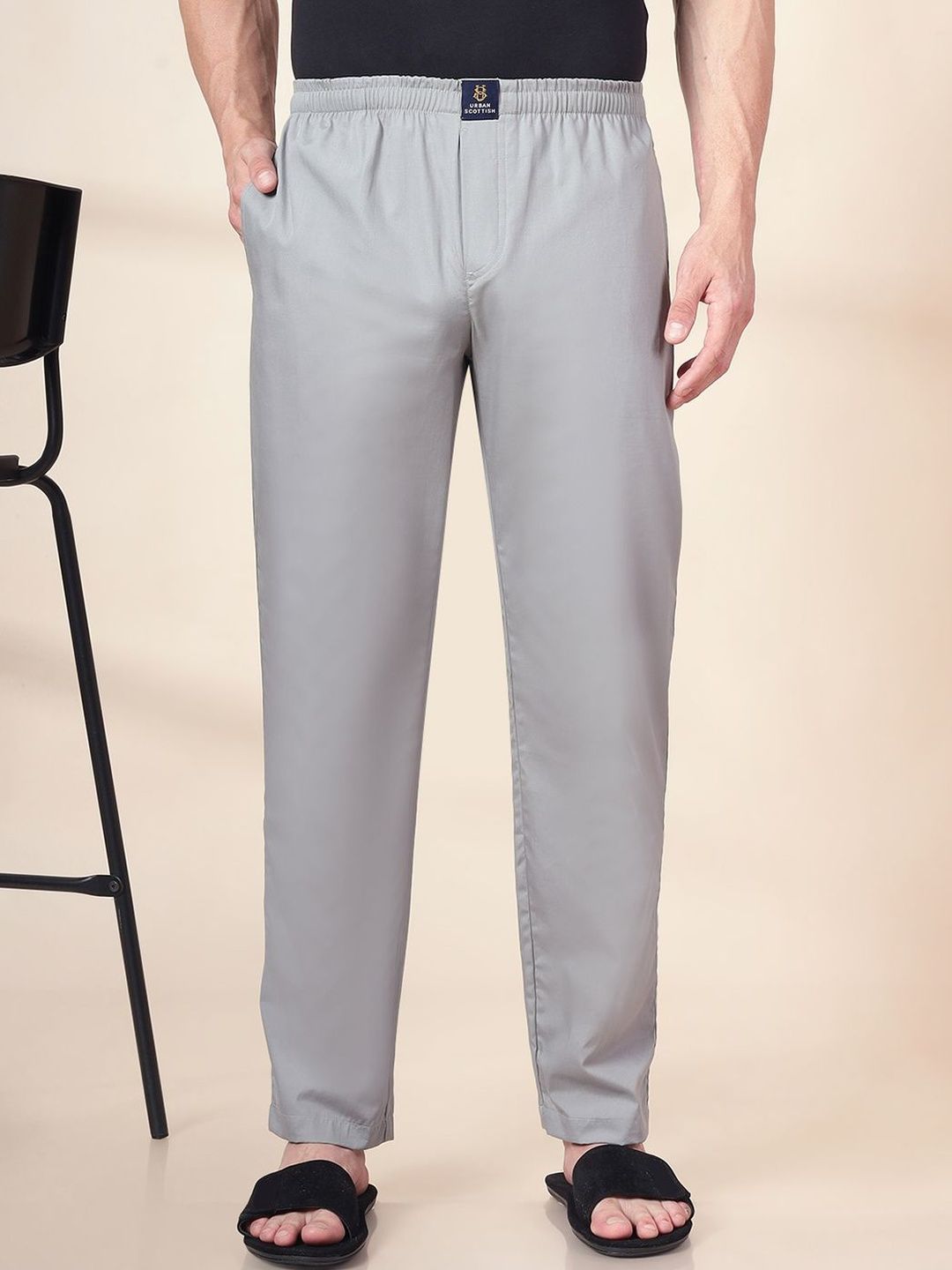 URBAN SCOTTISH Cotton Mid-Rise Straight Lounge Pants