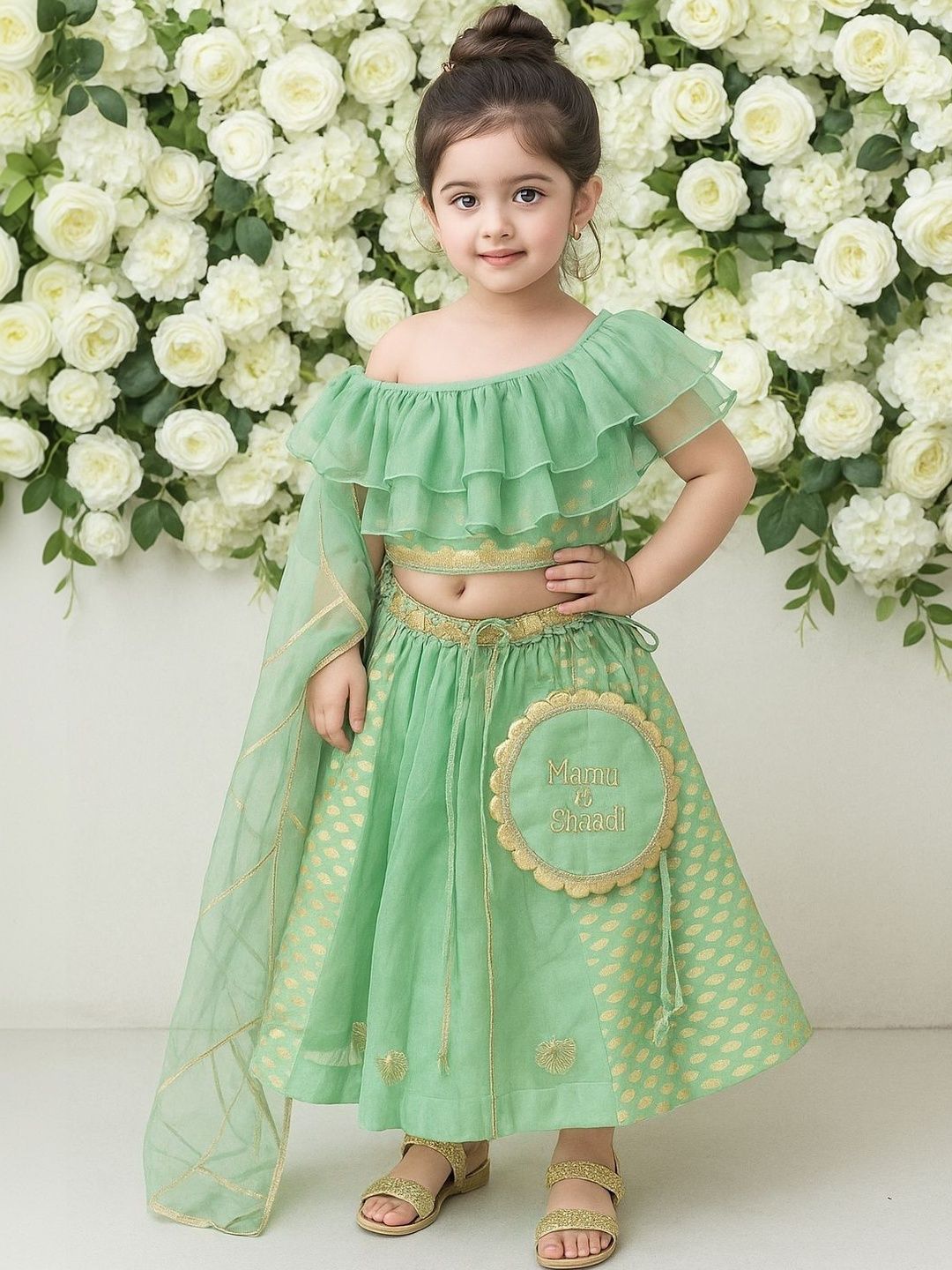 The Little Tales Girls Embellished Sequinned Foil Print Ready to Wear Lehenga & Blouse With Dupatta-picture-32