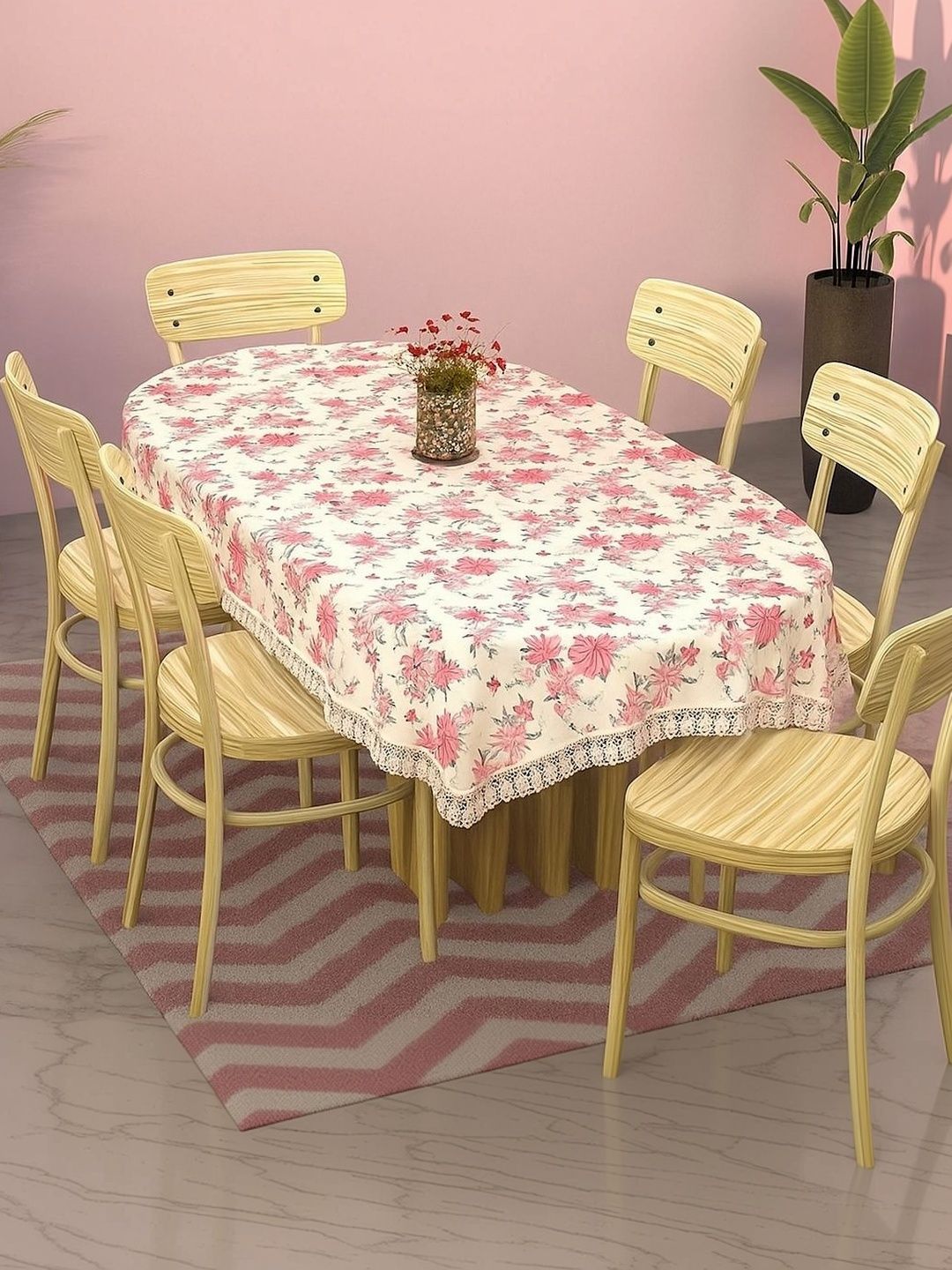 IC ICONIC CHOICE Beige Floral Oval 6-Seater Table Cover-picture-28