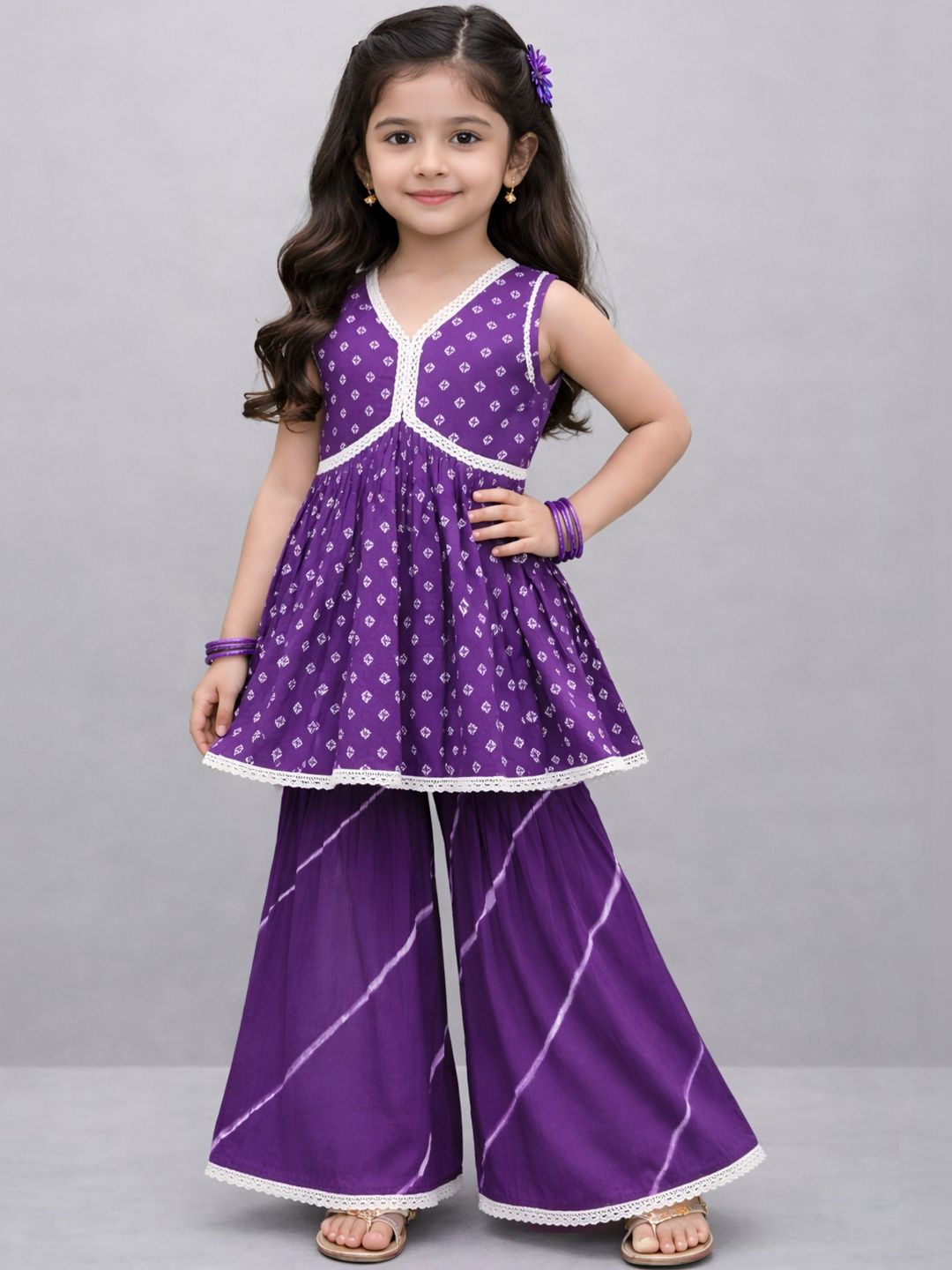 SHAHUDI DESIGNER Girls Floral Printed Angrakha Raw Silk Kurta with Sharara-picture-32