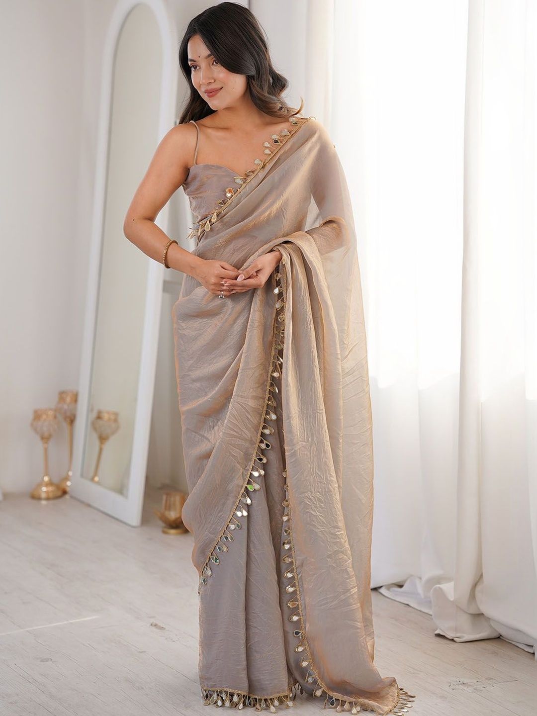 Saree mall Embellished Mirror Work Satin Sarees-image-31