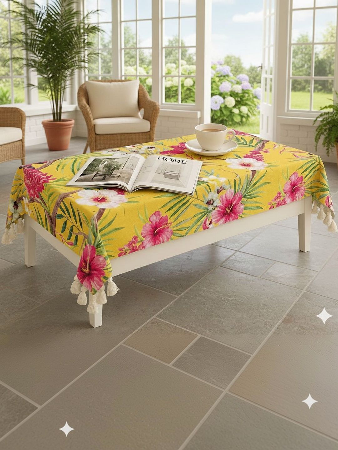 THROWPILLOW Yellow Floral Anti-Slip 8-Seater Table Cover with Embellished details-picture-19