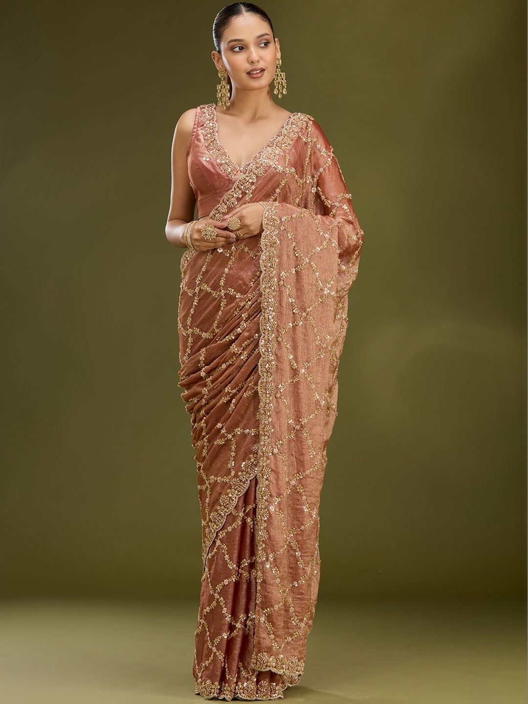 Koskii Embellished Beads and Stones Tissue Heavy Work Saree-picture-50