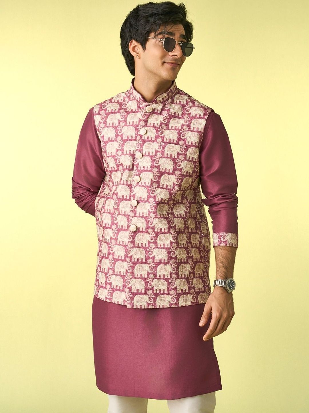 Diwas by Manyavar Men Regular Kurta with Pyjamas With Jacket-picture-27