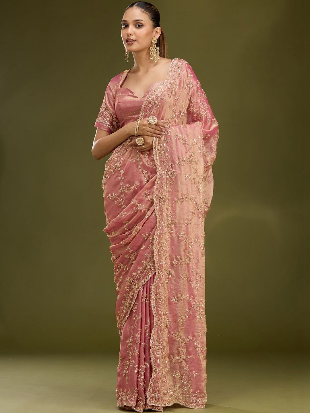 Koskii Embellished Beads and Stones Tissue Saree-picture-53