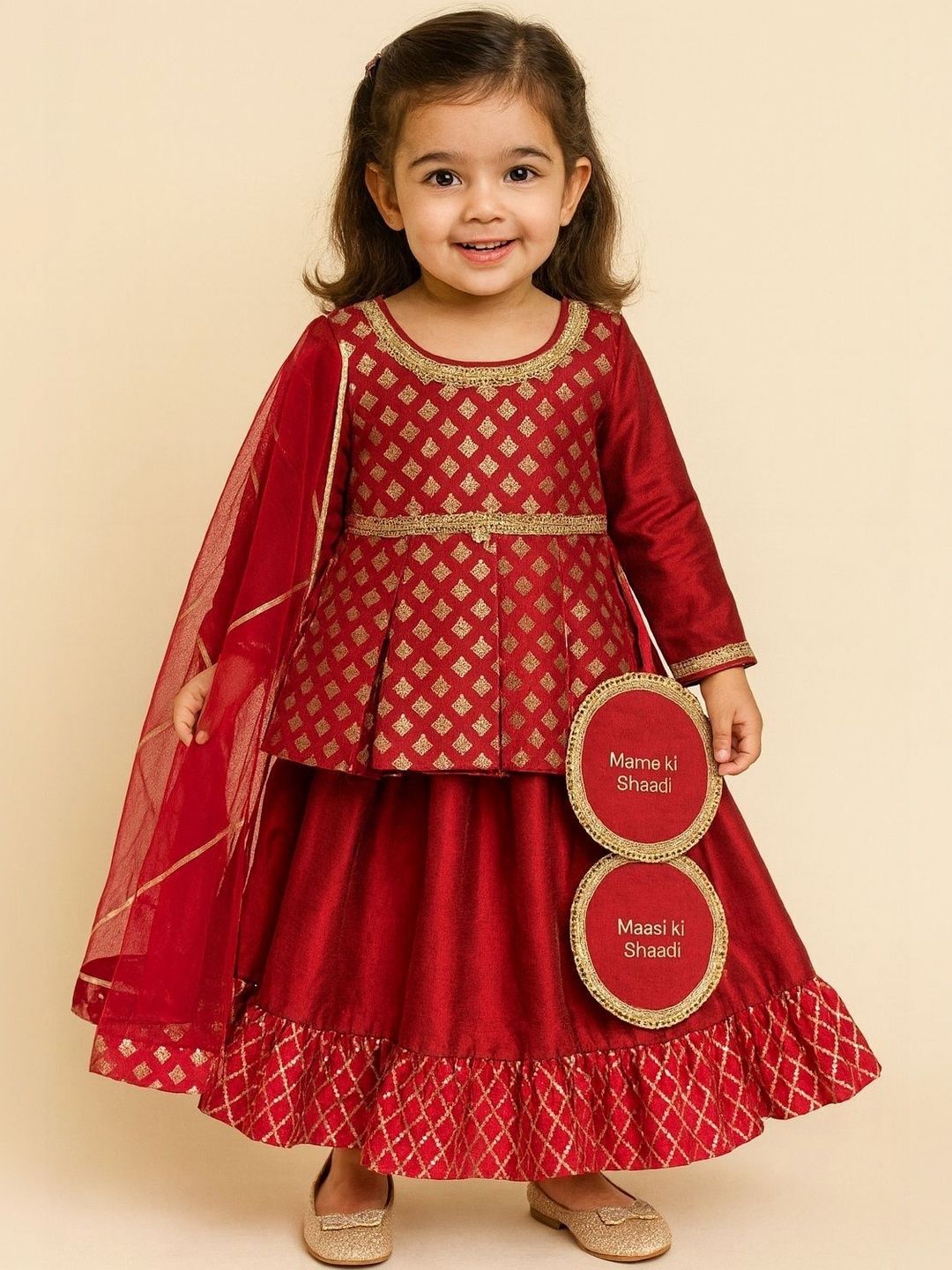 The Little Tales Girls Embellished Foil Print Ready to Wear Lehenga & Blouse With Dupatta-picture-10
