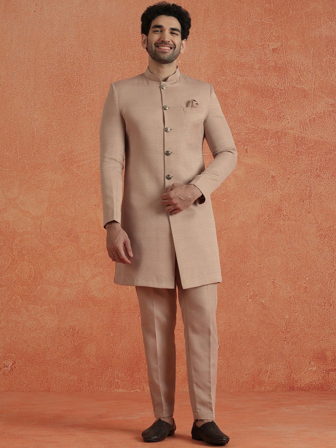 KISAH Mandarin Collar Knee Length Sherwani-picture-16